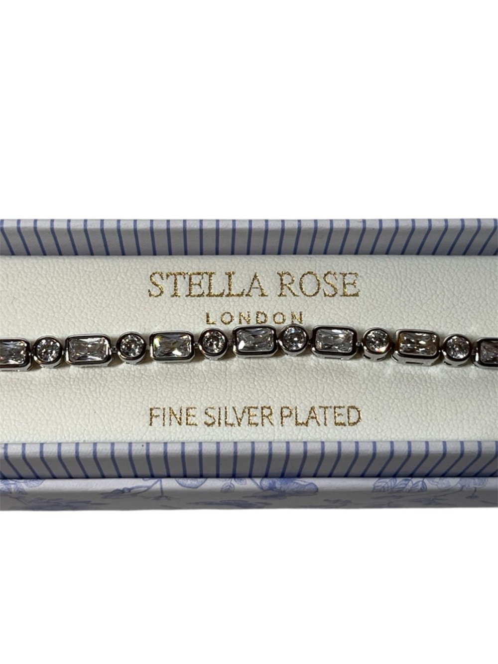 New STELLA ROSE Silver-Plated Clear Crystal Tennis Bracelet. Circle square